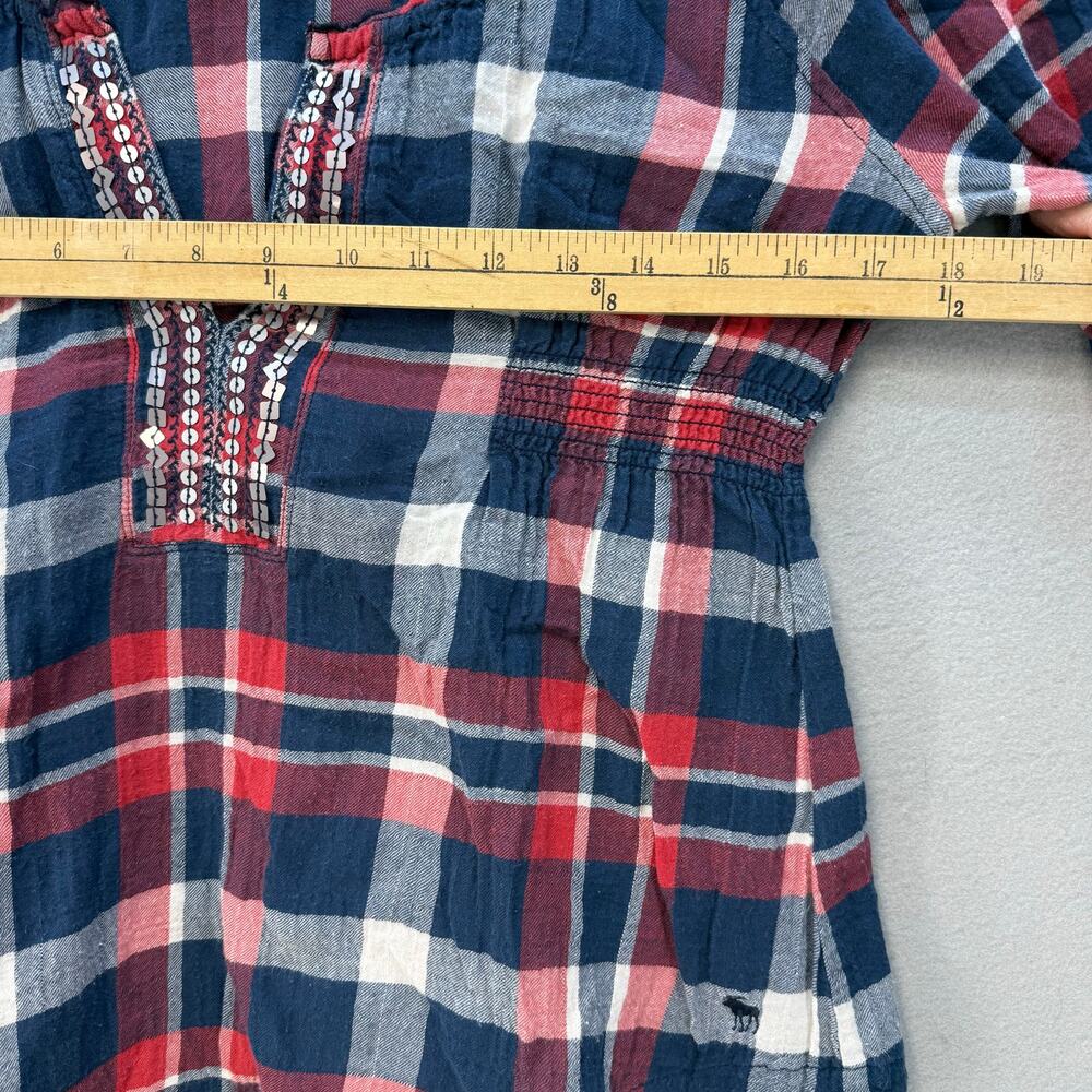 Abercrombie New York Tunic Women's XL Red Blue White Plaid 3/4 Sleeve Y2K - Picture 7 of 9